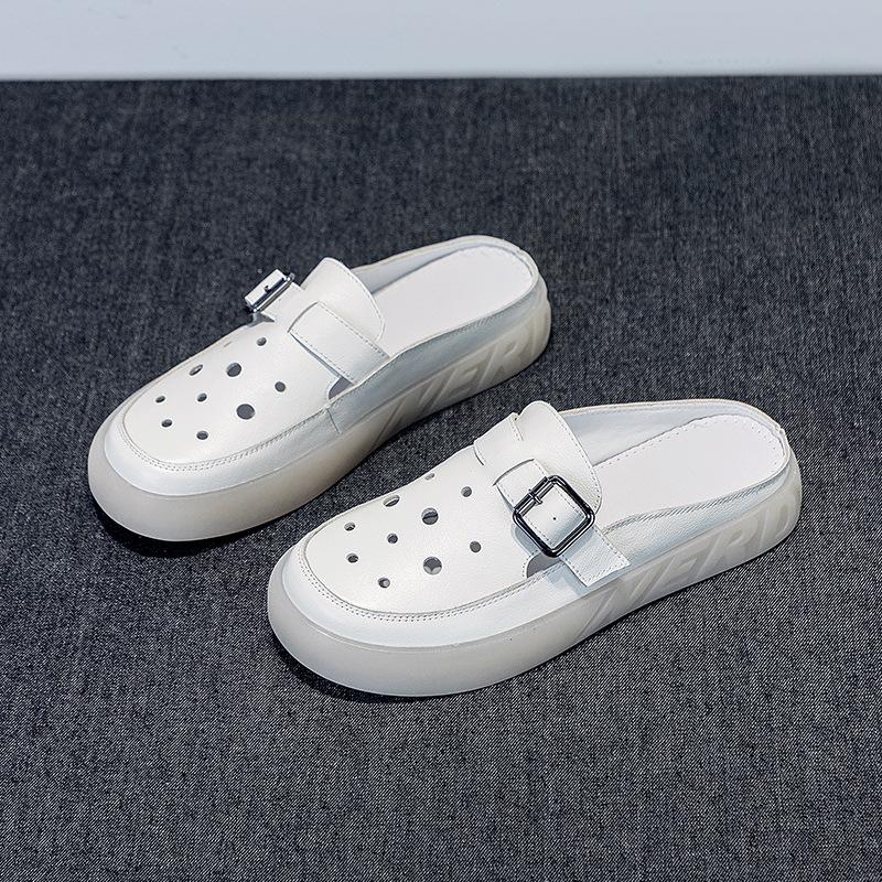 Leather Bag Head Half Slippers Women's Shoes Summer Wear New Nurse Work Shoes Fashionable Versatile Women's Sandals Soft Sole