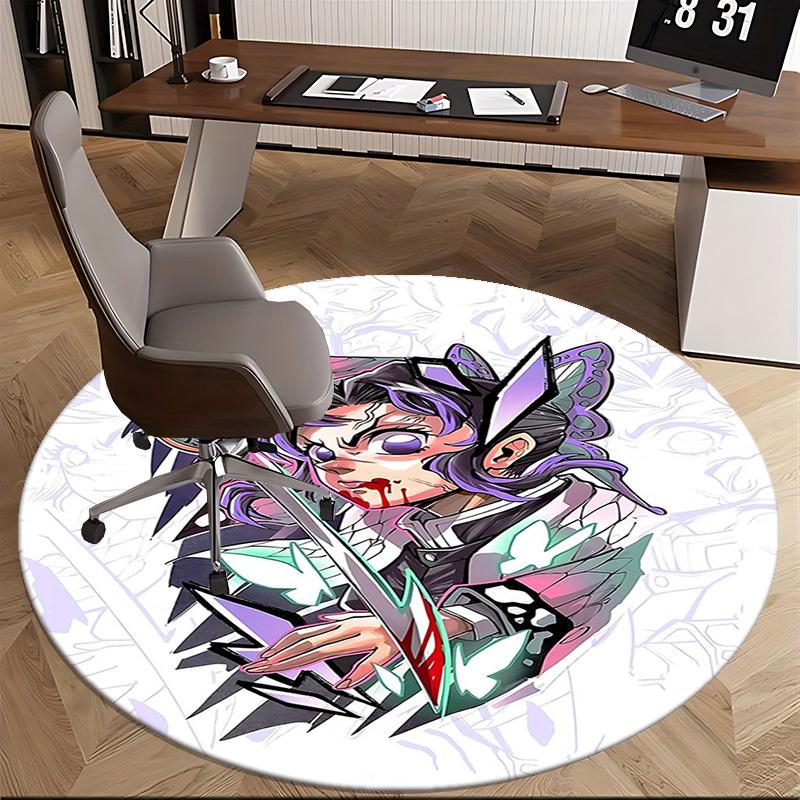 1pc Anime Butterfly Warrior Round Carpet - Office Chair Mat, Anti-Slip Rug for Home Decor