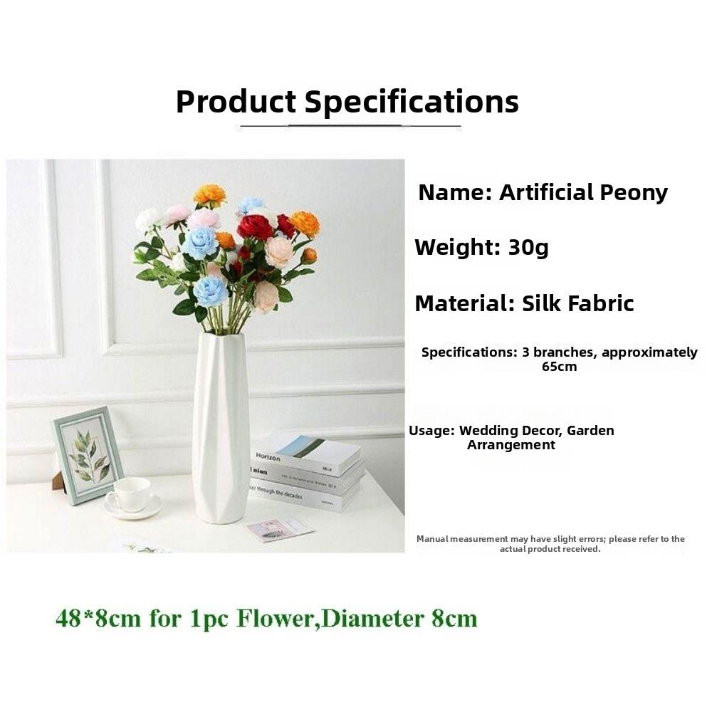 European 3heads Peony Multicolors 48*8cm/65cm Bridal Bouquet Flowers PINK Fake Peony Flower Wedding Table Decoration