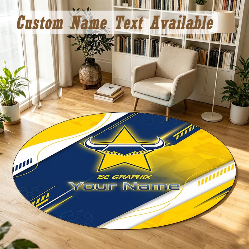 Round Rug Custom NameNorth Queensland Cowboys Pattern Non Slip Carpet Home Floor Decor