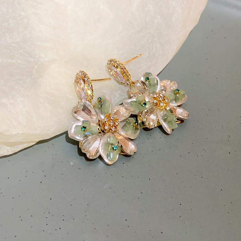 Пара Винтажных Элегантных Изысканных Серьг-Цветов с Блестками Flower Earrings
