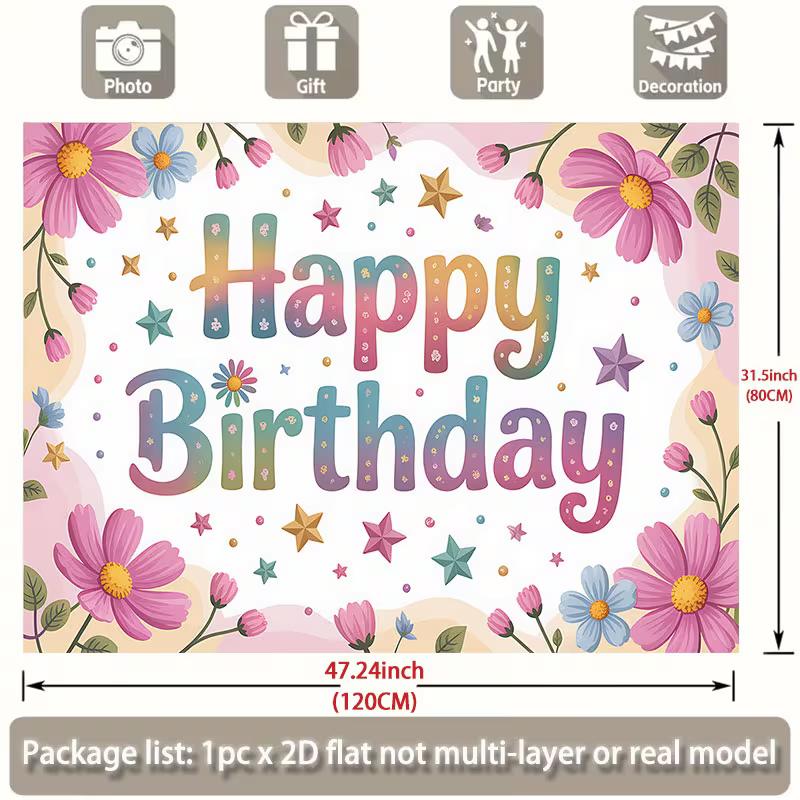 2D Boho Flower Happy Birthday Photography Background for Girls
