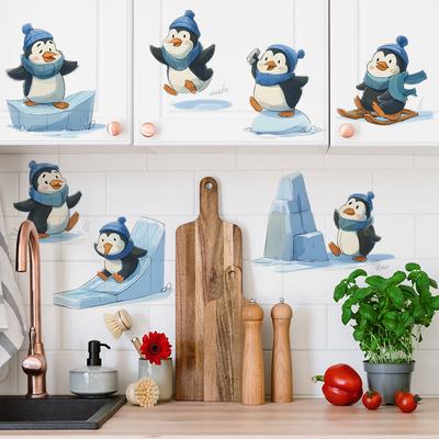 Cartoon Pinguin Eislaufen Weihnachtliche Atmosphäre Heim Wand Verschönerung und Dekorationsaufkleber