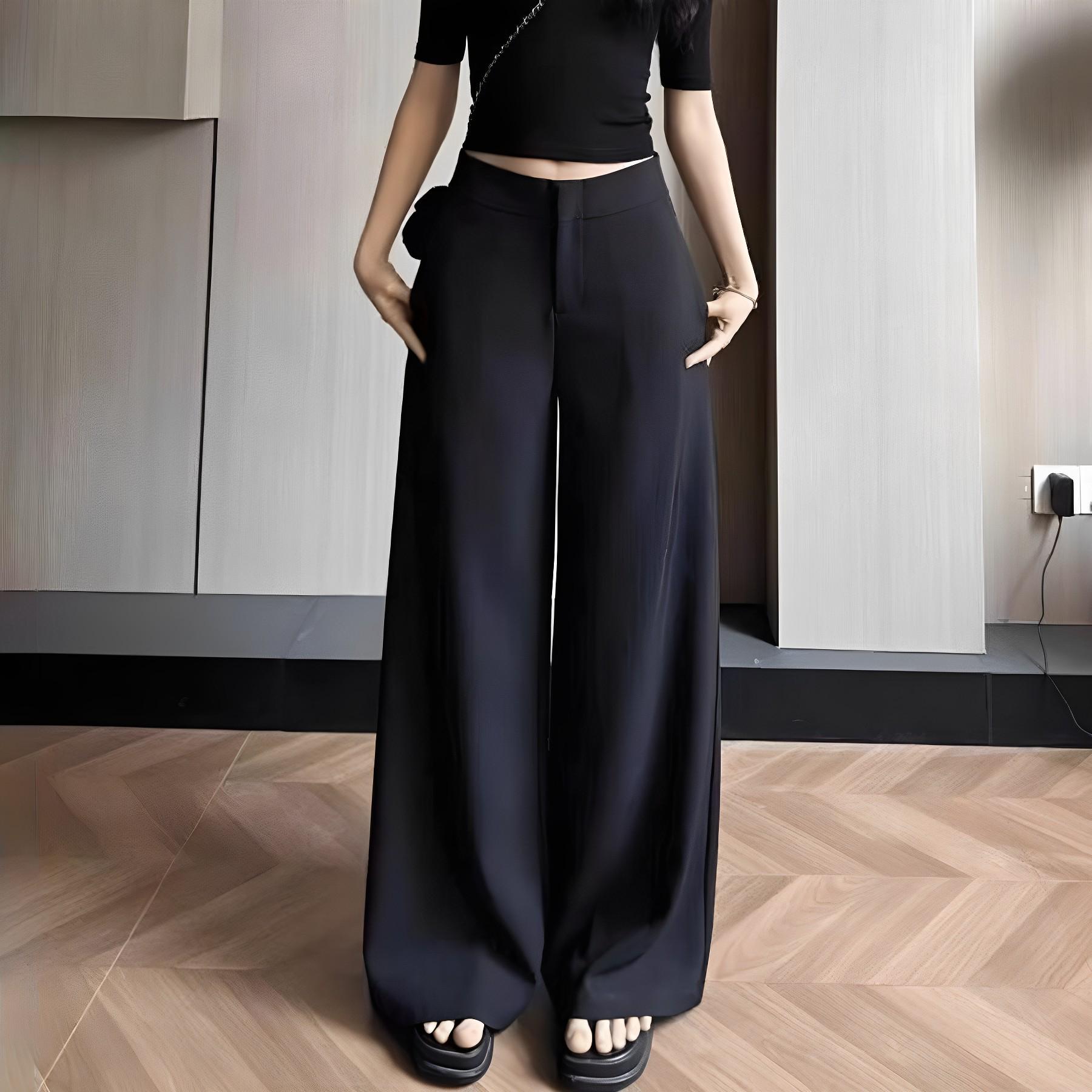 

Elegant Wide-Leg Slimming Micro-Flare Pants for Women - Spring/Summer Collection XS чорний