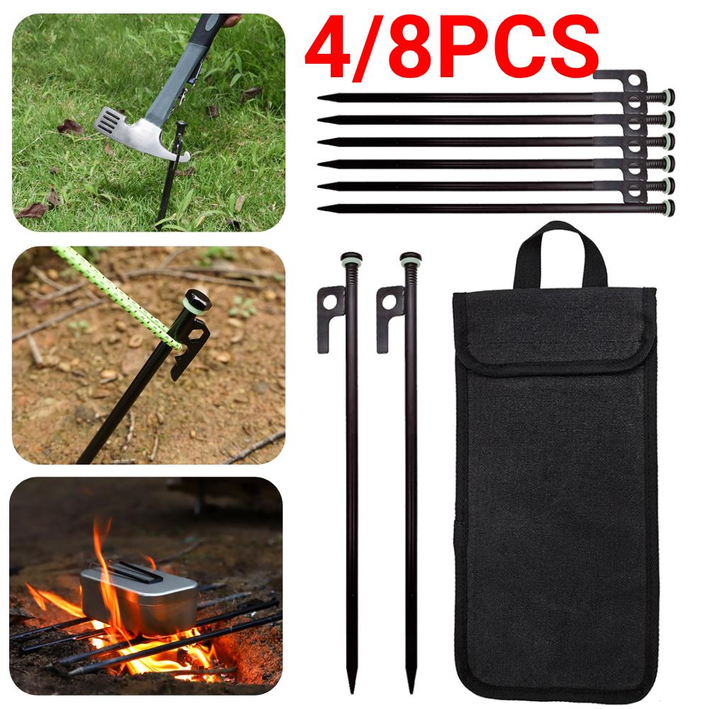 4/8pc Tent Spikes Heavy Duty Ground Anchors with Storage Bag Forged Steel Tent Pegs 30cm Camping Beach Tent Pegs for Outdoor