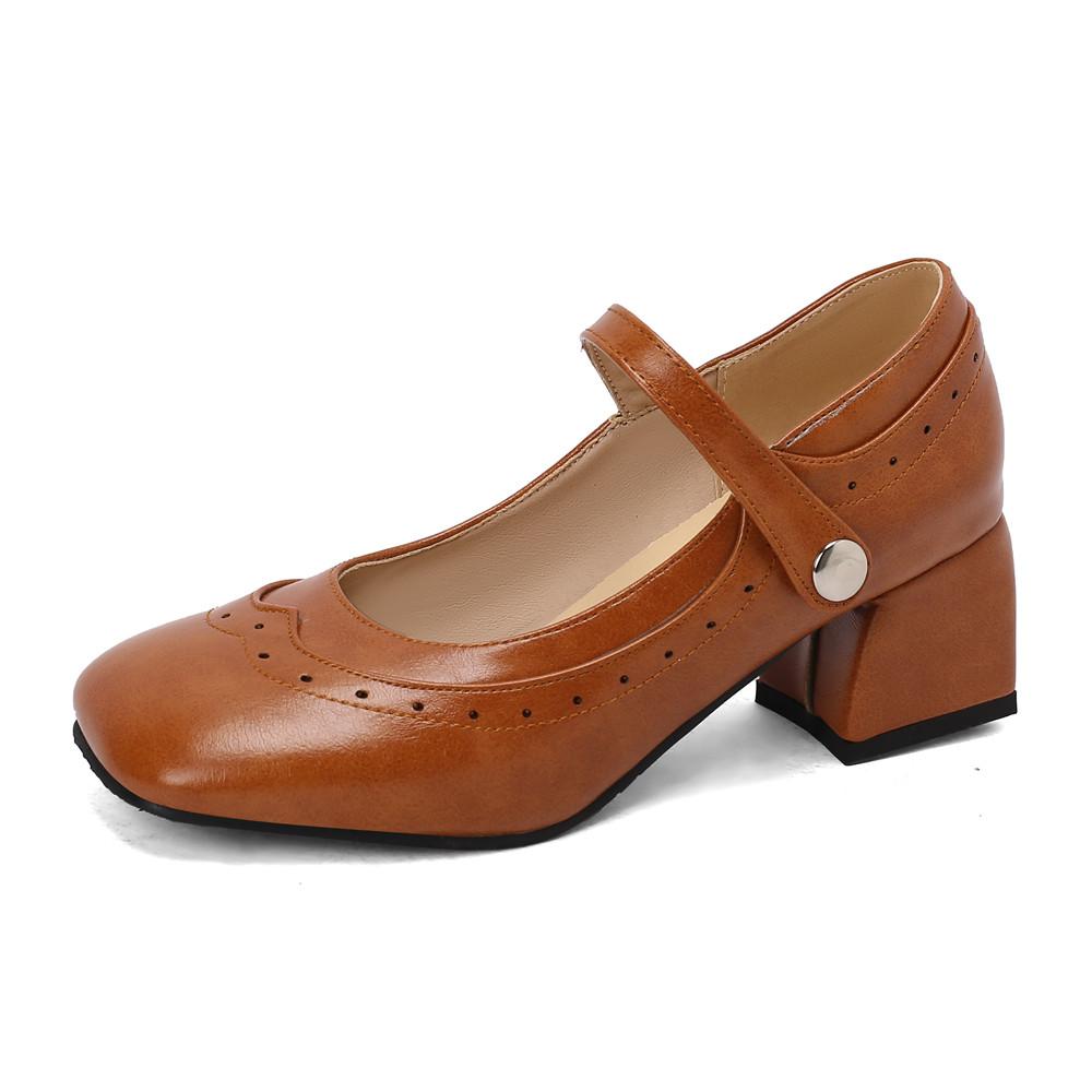 Fashion High-heeled Shoes Women Pumps Ankle Strap Buckle Thick Heels Ladies High Heels Platform Mary Janes Women Pumps Footwear 34-48