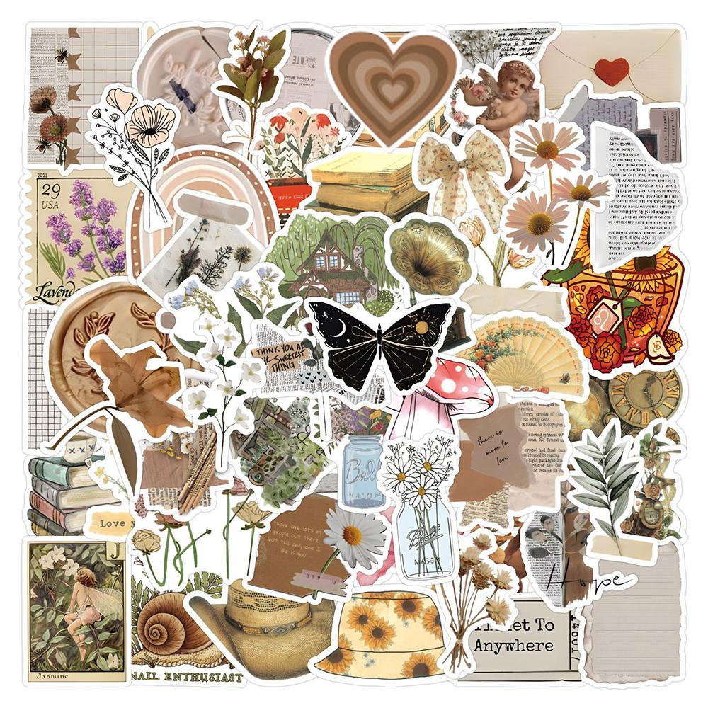 10/30/50/100pcs Vintage Style Art Graffiti Retro Butterfly Flower Aesthetic Decals DIY Journals Luggage Waterproof Sticker