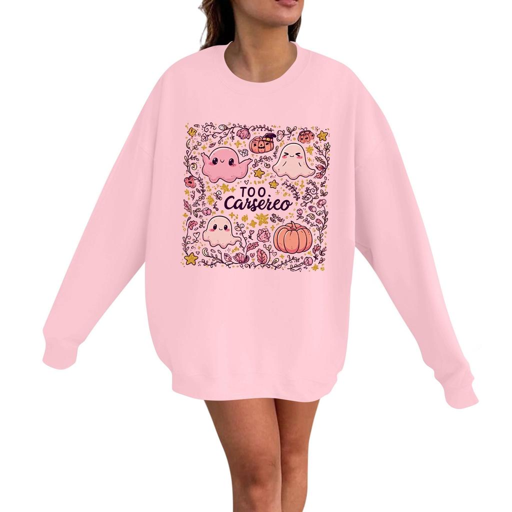 Women's Casual Fashion Long Sleeve Halloween Print Pullover Round Neck Sweatshirt