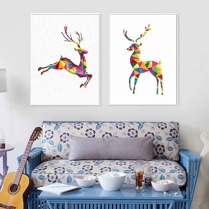 

Скандинавские украшения, красочные 3D животные, геометрический олень, холст, картина, постер и принты, настенный постер, домашний декор для спальни