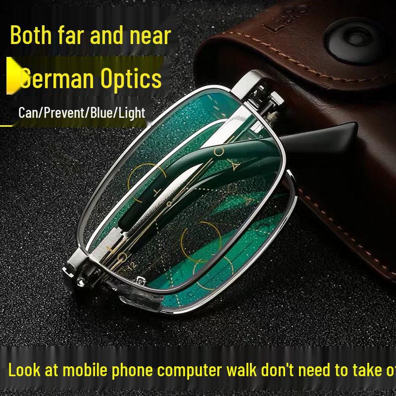 

Мужские и женские складные прогрессивные бифокальные очки: Защита от синего света, Зрение вблизи и вдаль, Портативный с чехлом 250 Degree