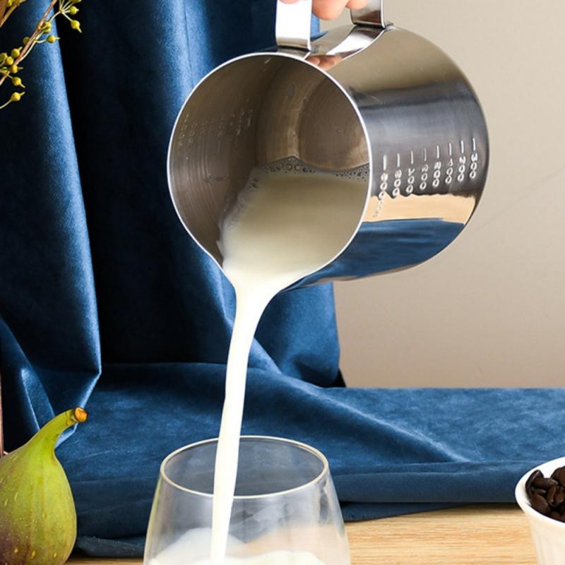 Nerezová ocel Tažná nádoba Gravírování Měřicí pohár Pěnový pohár na mléko, 350/600/1000ml