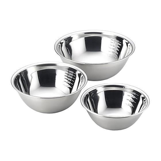 Yoshikawa Measure Ball 3pcs (18/21/24cm) Bowl Set with Scale 18-8 Stainless Steel Mizulead II Tsubame Sanjo Made in Japan SH6451