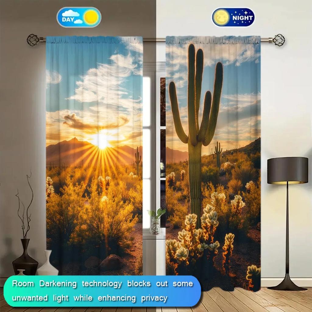 2pcs African Desert Cactus Curtains - Artistic Home Decoration Curtains, All Season Decorative Curtains