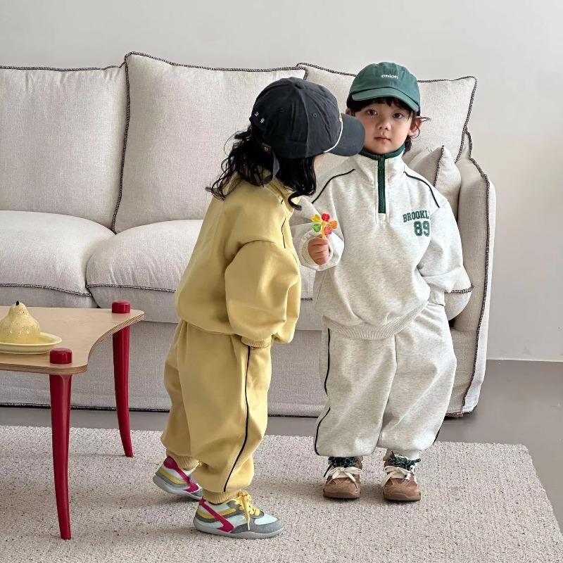 Spring Children Long Sleeve Clothes Set Boys Girls Letter Sweatshirt Sweat Pants Suit Kids Casual Outfits