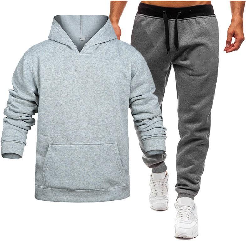 Herren Sport 180g Kapuzenpullover Unifarben Zweiteiliges Set mit Jogginghose