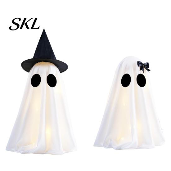 Saisonale Feiertagsdekoration Halloween Geist Dekoration, Leuchtend mit Hexenhut/Schleife, Dekoration Spukhaft Stehend für Veranda Hof Außenparty