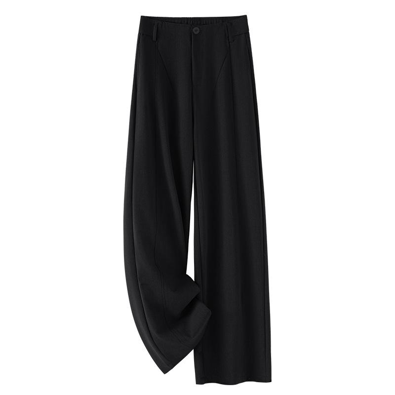 Women's Spring 2025 Gray High-Waisted Wide-Leg Drapey Pants - Elegant and Loose Straight-Leg Fit for Spring/Summer Season