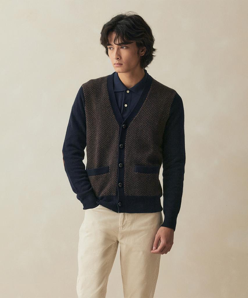 Brooks Brothers Wool Herringbone Cardigan (Navy) (Bbwcmm38954Ew)