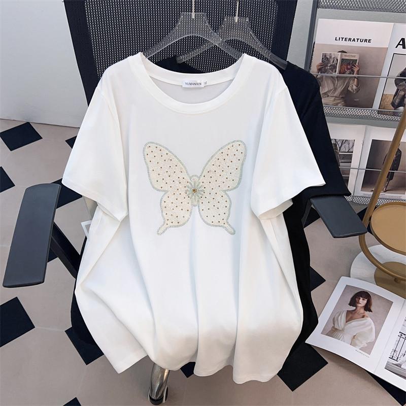 

Round Neck Plus Size Mid-Length Loose Short-Sleeve Women s T-Shirt (200/300/350 Jin) 4XL чёрный