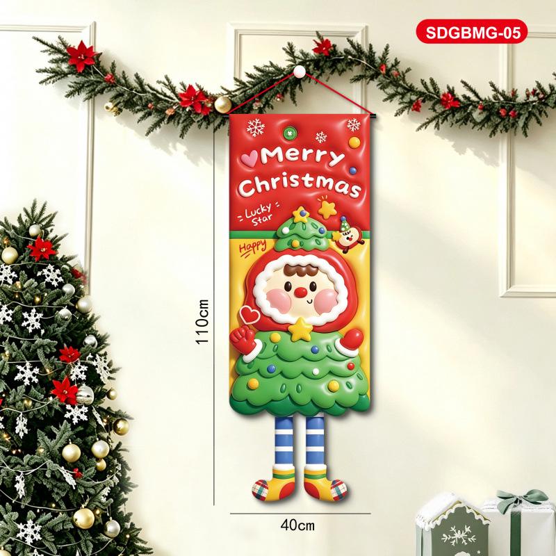 Santa Snowman Door Curtain: Christmas Eve Hanging Couplets for Festive Decoration