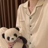 Women Long Sleeve Trousers Soft Pajamas Dormir Lounge Sleepwear Solid White Pajama Bedroom Home Clothes Female Pyjamas