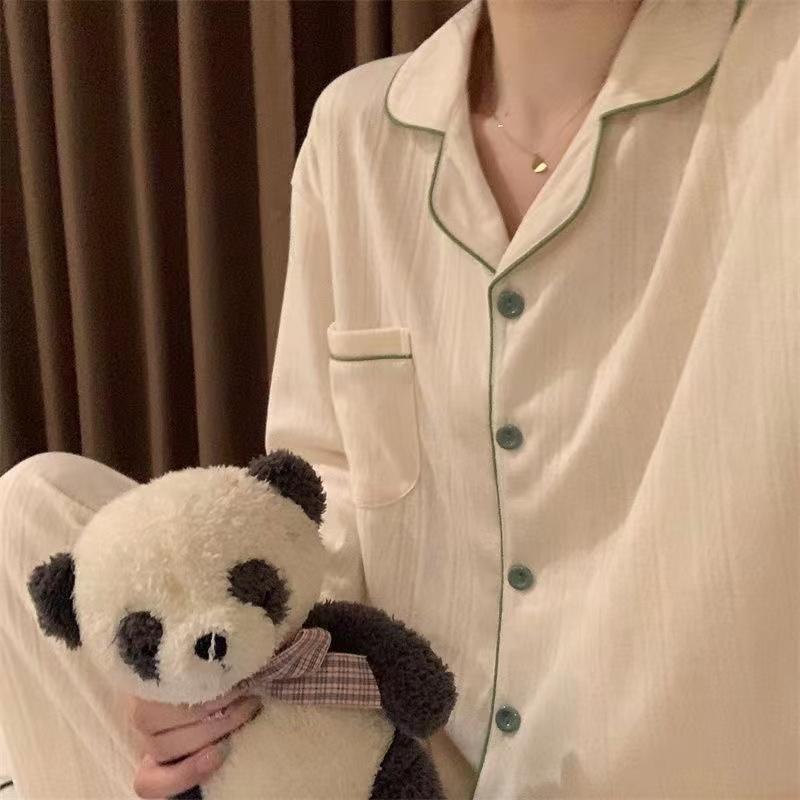 Women Long Sleeve Trousers Soft Pajamas Dormir Lounge Sleepwear Solid White Pajama Bedroom Home Clothes Female Pyjamas