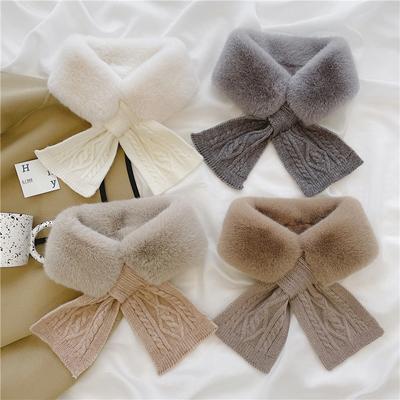 Women's Autumn and Winter Thickened Imitation Otter Rabbit Fur Warm Knitted Plush Collar Fishtail Cross Fur Collar