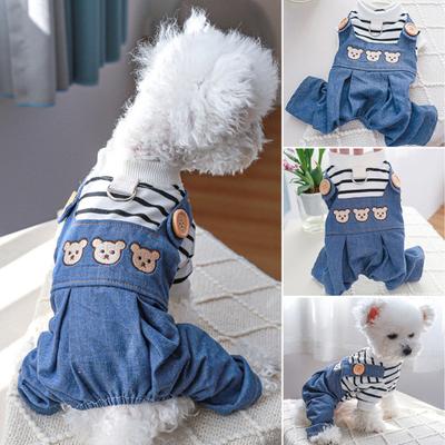 Haustier-Overall, runder Hals-Traktionsring, bezaubernd mit Muster, Haustier-Cartoon-Bär, Katze, Hund, Denim-Overall