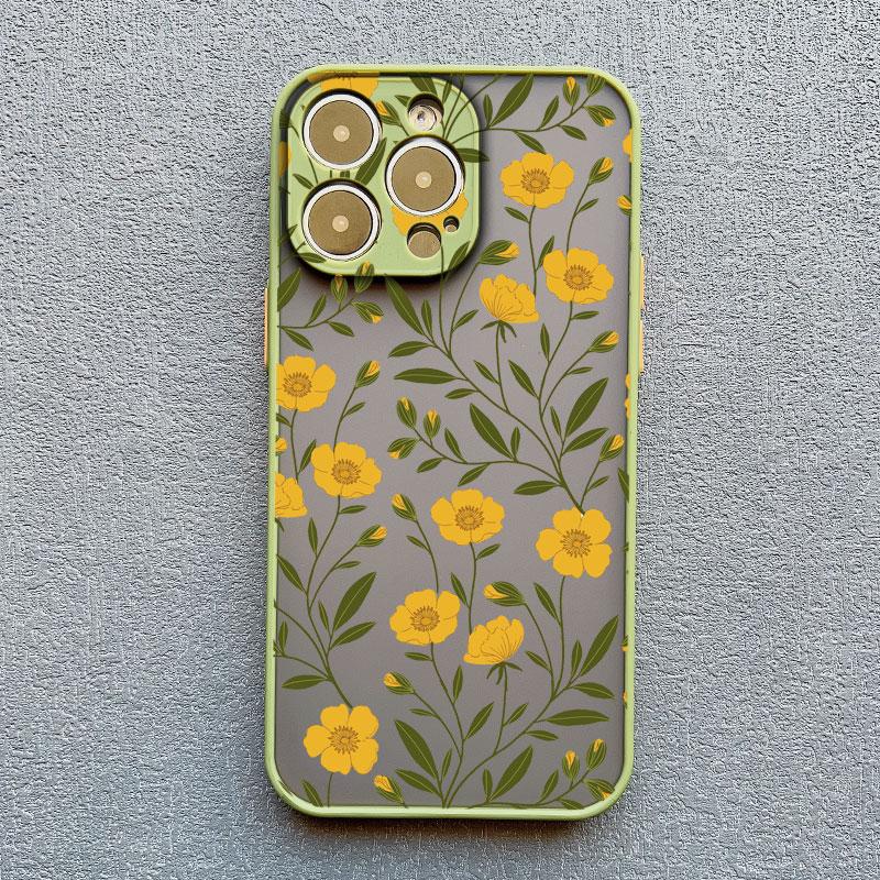 Art Flat Flower Pattern Protective Phone Case For iPhone 11 12 Mini 13 Pro Max 16 15 14 Pro Max Plus 7 8 Plus X XR XS Back Cover