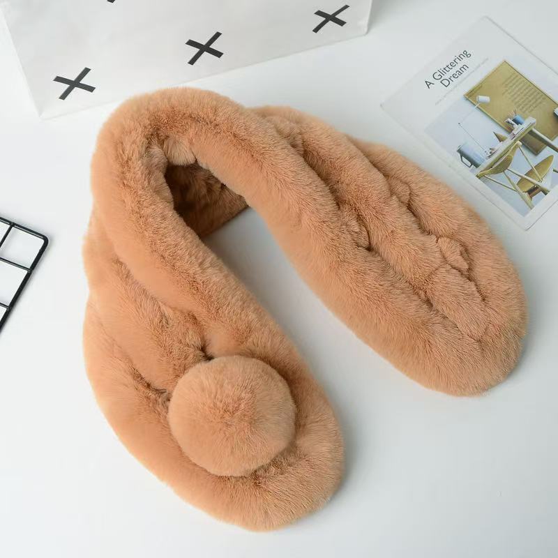 Rabbit Fur Scarf Women Winter Warm Soft Furry Scarves Casual Female Lady Outdoor Neck Warmer Collar Snood Gifts For Her 70Cm