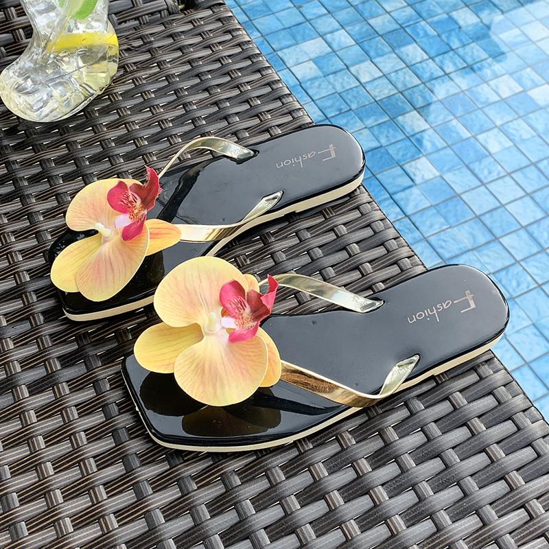 

Fashion Fashion Flower Women Decor Single Band Flat Sandals Fashion Sexy Open Toe Outdoors Slides Luxurious Office Ladies Party Shoes 36