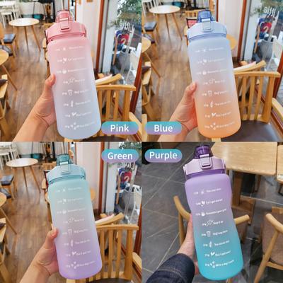 2L Water Bottle with Marker & Straw Large Capacity Water Bottle with Handle Reusable Leakproof Water Jug for Hiking