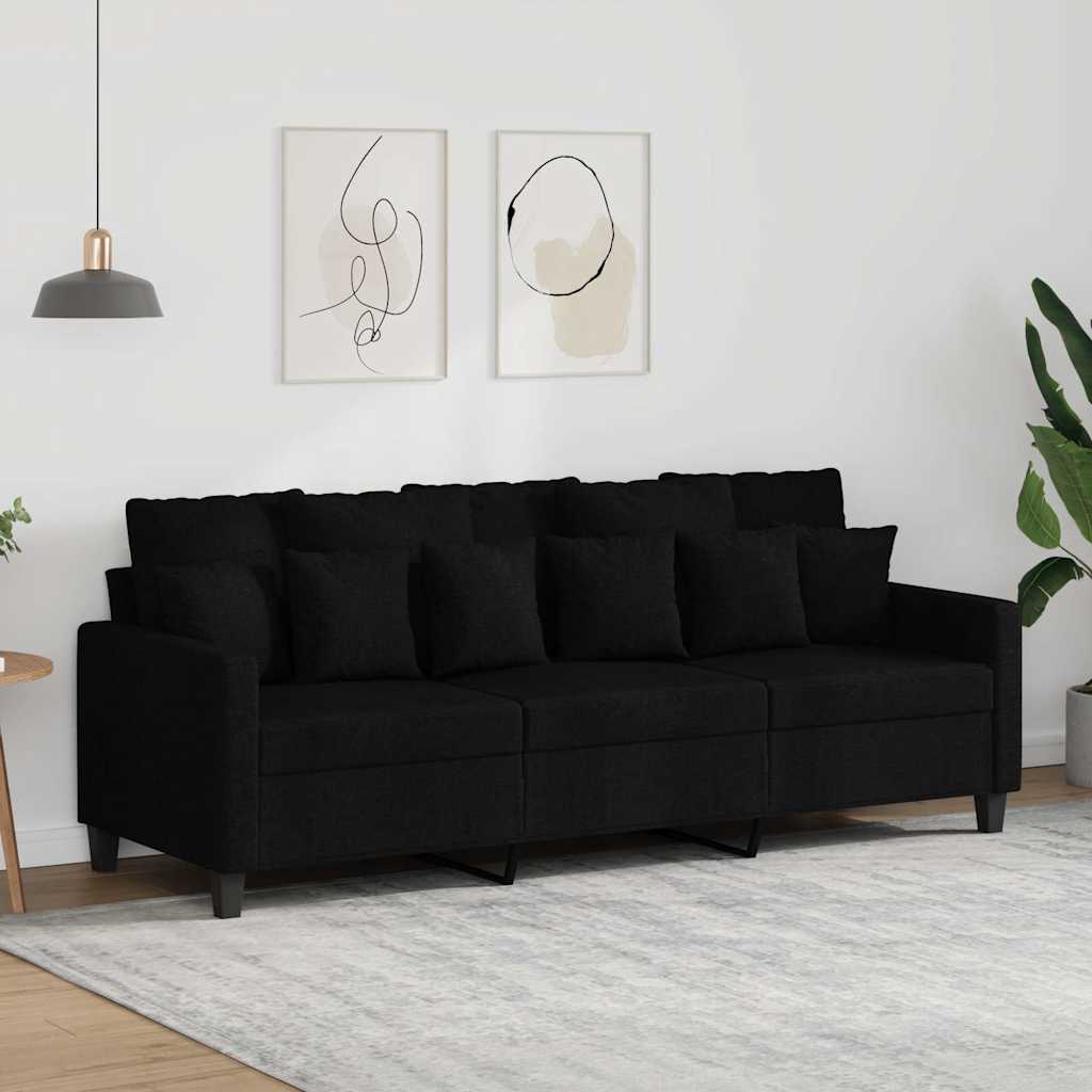 Vidaxl Sofa 3-Sitzer, Schwarz, 180 cm, Mit Stoff bezogen