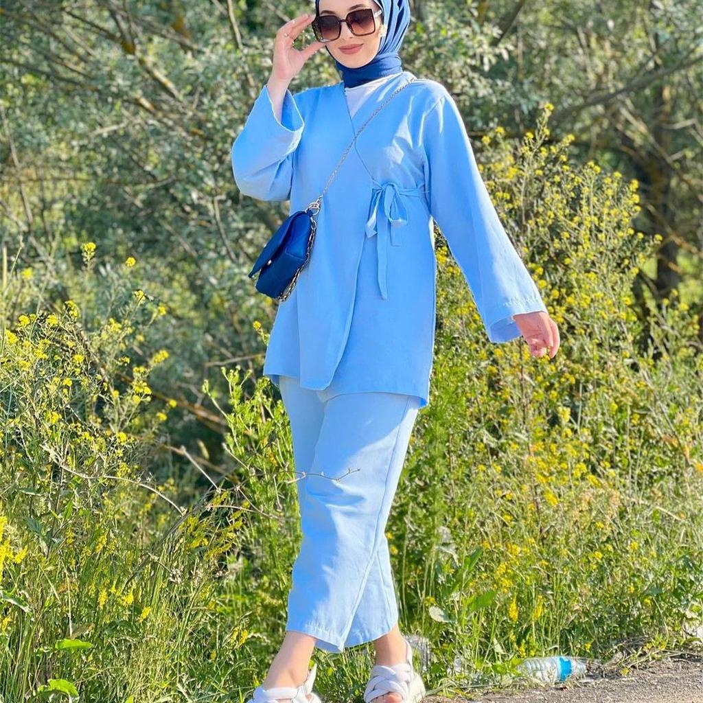 Southeast Asia Muslim Women's 2024 Spring Fashion: Long Sleeve Shirt & Straight-Leg Pants Set