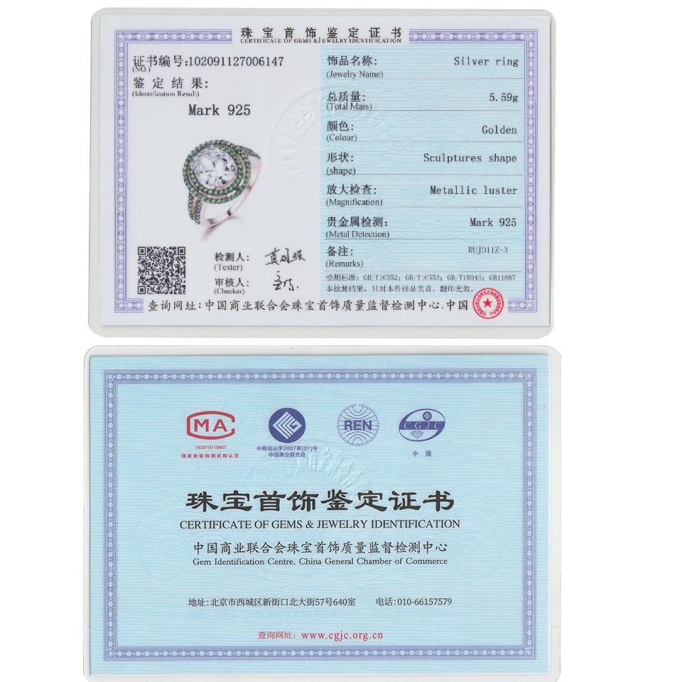 S925 srebro sześcienne cyrkonia wkładka szmaragdowy pierścionek oryginalna piękna biżuteria dla kobiet