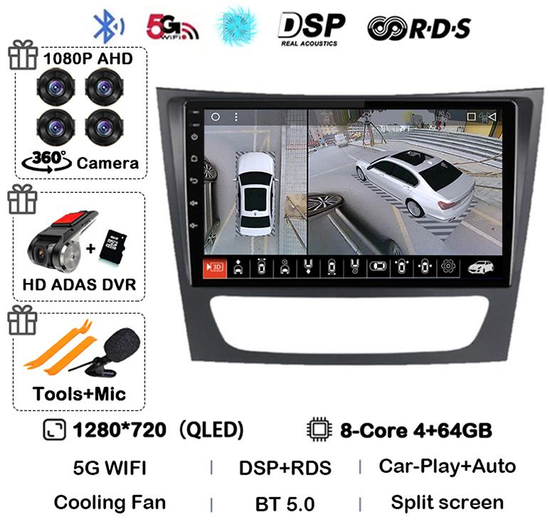 Android 14 Auto Carplay Car Radio For Mercedes Benz E-class W211 E200 E220 E300 E350 E240 CLS 2002-2010 Multimedia Player Stereo