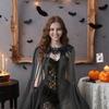 Kvinner Svart Fjær Bolero Cape Skulderomslag Gotisk Fjærkledd Epålett Cape Blondekrage med Tyllslør Halloween Kostymetilbehør