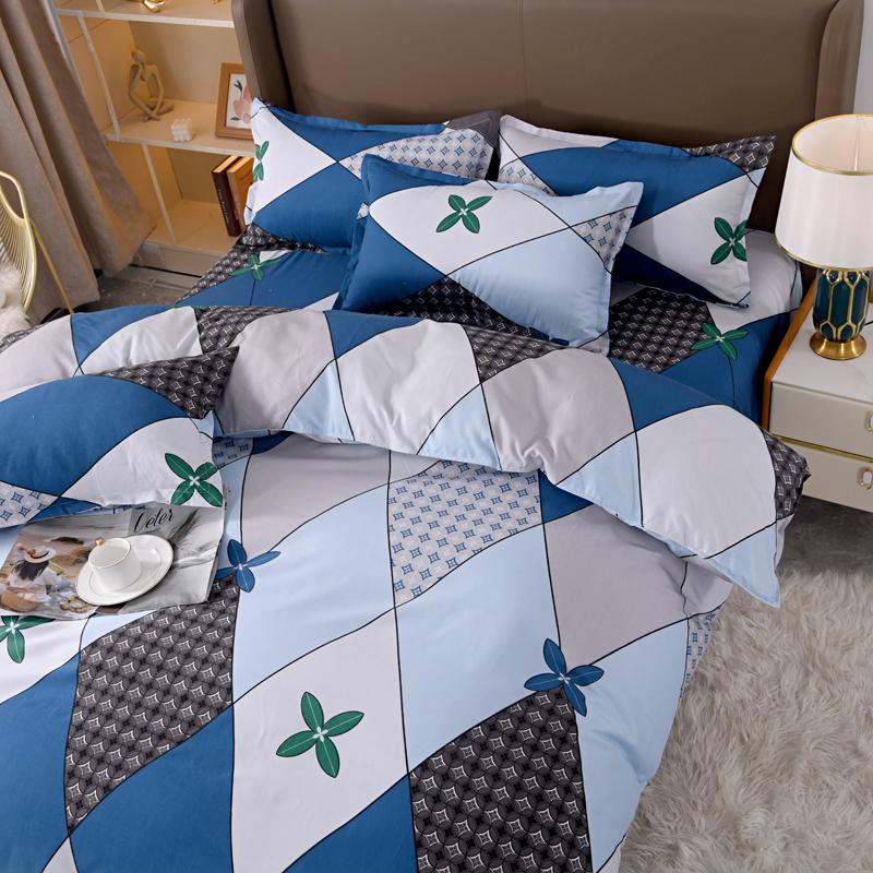 Blue Striped Plaid Style Duvet Cover Set Modern Geometry Quilt Cover with Pillowcases Bedding Set 3Pcs for Kids Boys Room Decor