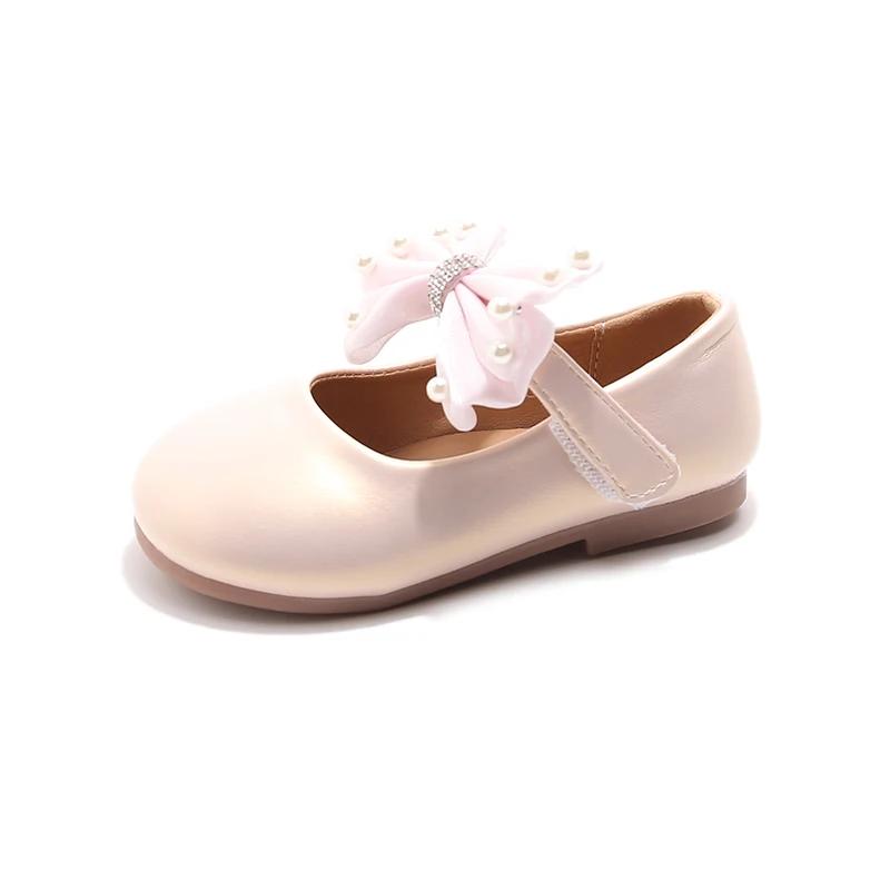 Girls Chic Flats for Wedding Party Classic Simple Elegant Kids Dress Shoes with Lace Bow-knot Princess Sweet Children Mary Janes
