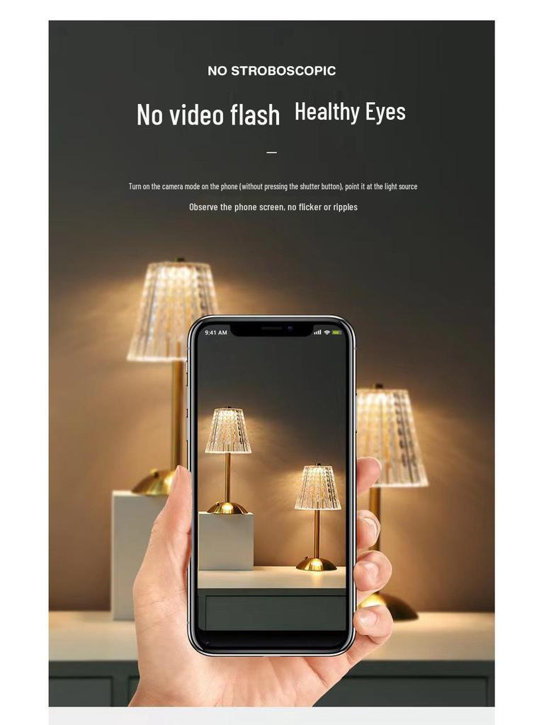 Crystal Retro Bedside Lamp - Luxury Rechargeable Night Light for Master Bedroom