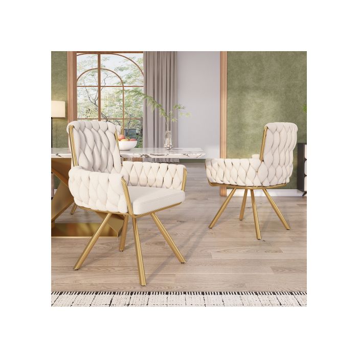 Chaises de salle à manger - MUVOE - Lot de 4 - Velours beige - Pivotantes 360° - Accoudoirs