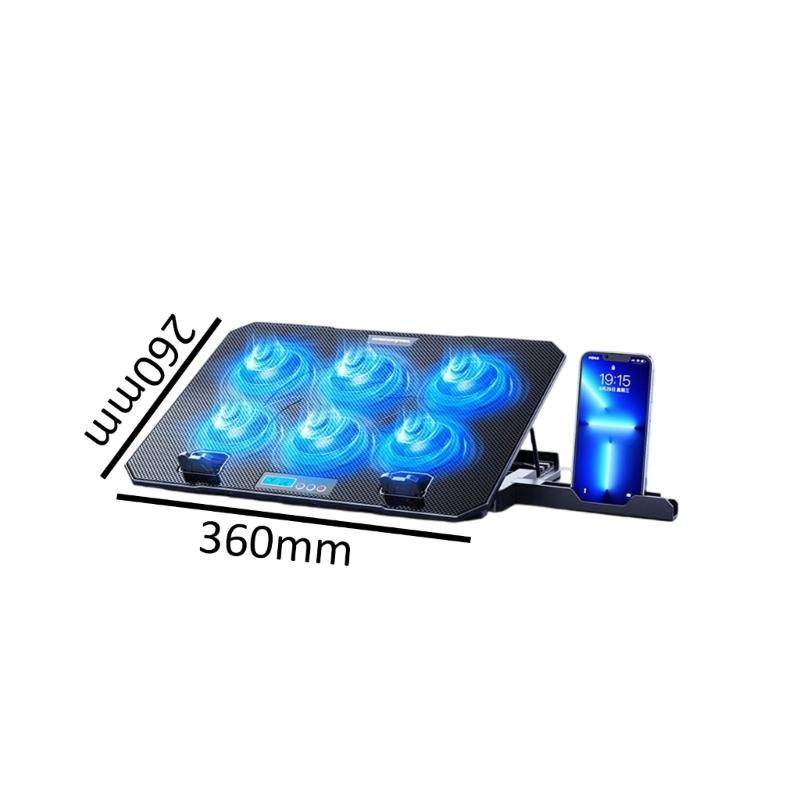 6 Quiet Fan Laptop Cooling Lighting Adjustable Foldable Laptop Cooling Pad LED Light Fan with 2 USB Port Phone Holder