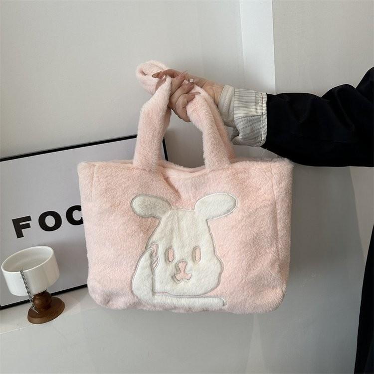 Cute Cartoon Plush Shoulder Bag For Women Large Capacity Tote Bag Winter 2024 Urban Style