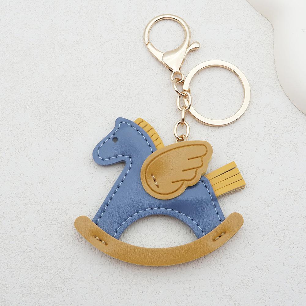 Women Leather Charms Bag Pendant KeyChain Cartoon Pony Rocking Horses Keyring Cute Animal Ornament Accessories