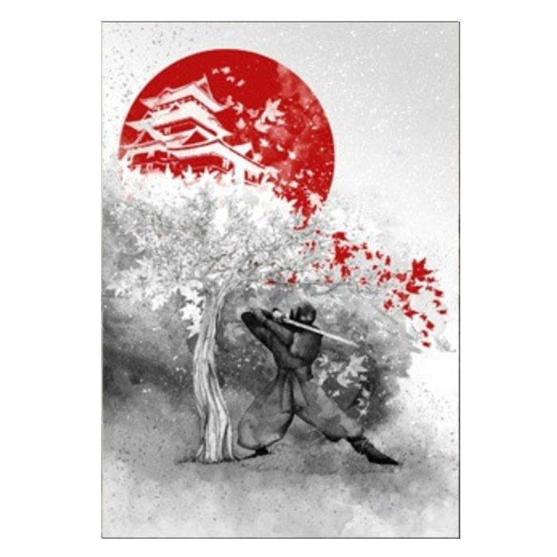 Japanese Ninja and Monk Mural Black Red Wall Art Canvas Painting Vintage Wall Art Pictures for Living Room Bedroom Home Decor No Frame