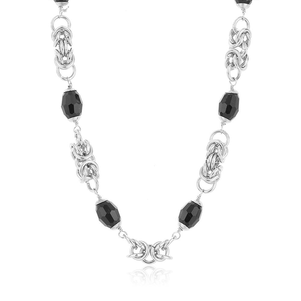 Hip Hop Stainless Steel Cuban Chain Black Spacer Beads Handmade Chain European and American Trendy Versatile Accessory Thick Chain Necklace