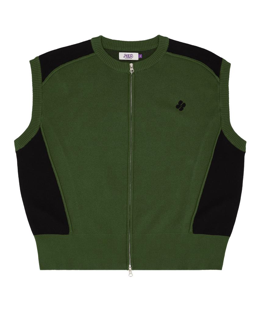 Hoodhood Racing Knit Zip-Up Vest Khaki