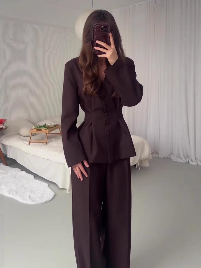 2025 Autumn Women's Long-Sleeve Waist-Cinching Cardigan Suit