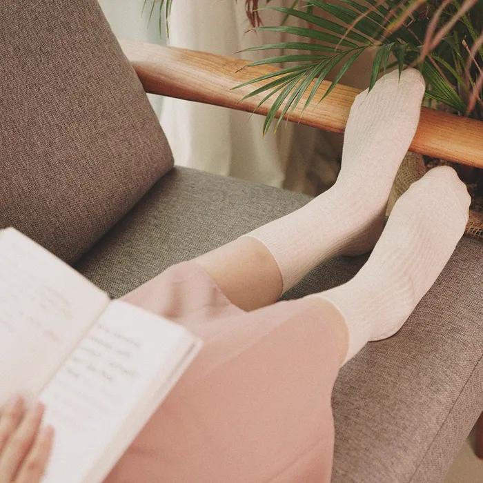 Crew Socks Ribbed Socks Unisex Beige 3-Piece Set