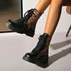 Winter New Large Size Korean Version Trend Fashion Thick-Soled Boots British Wind Locomotive Leopard Pattern Versatile